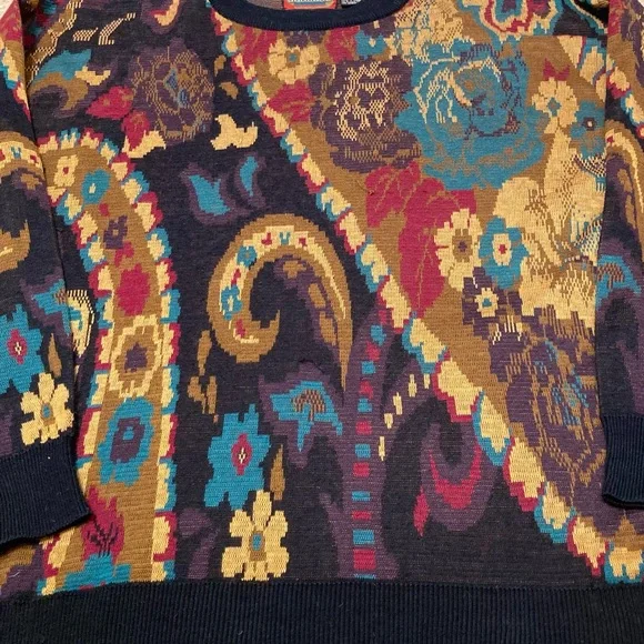 Vintage 80’s 90’s Colorful Floral Paisley Sweater Retro Funky Gold Men’s Large - Picture 3 of 9